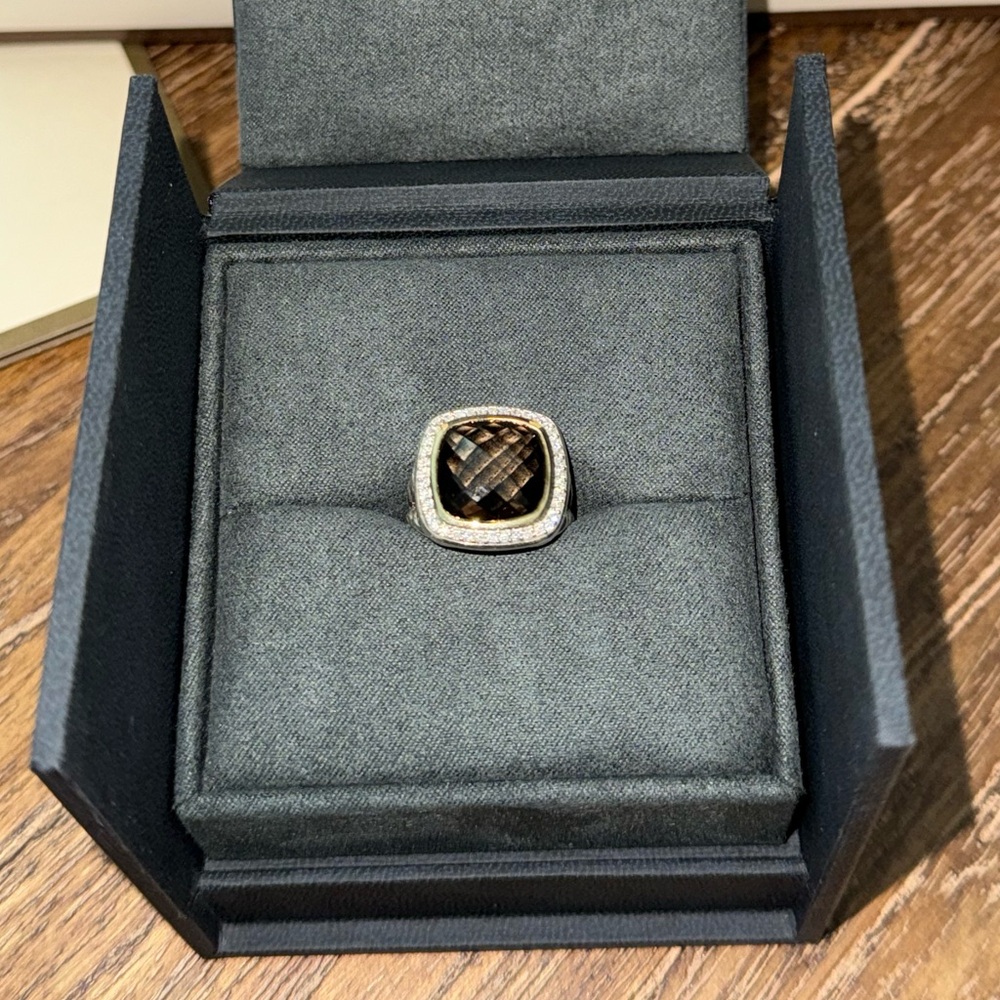 DAVID YURMAN Sterling Silver 18K Gold Diamond Smoky Quartz 14mm Albion Ring